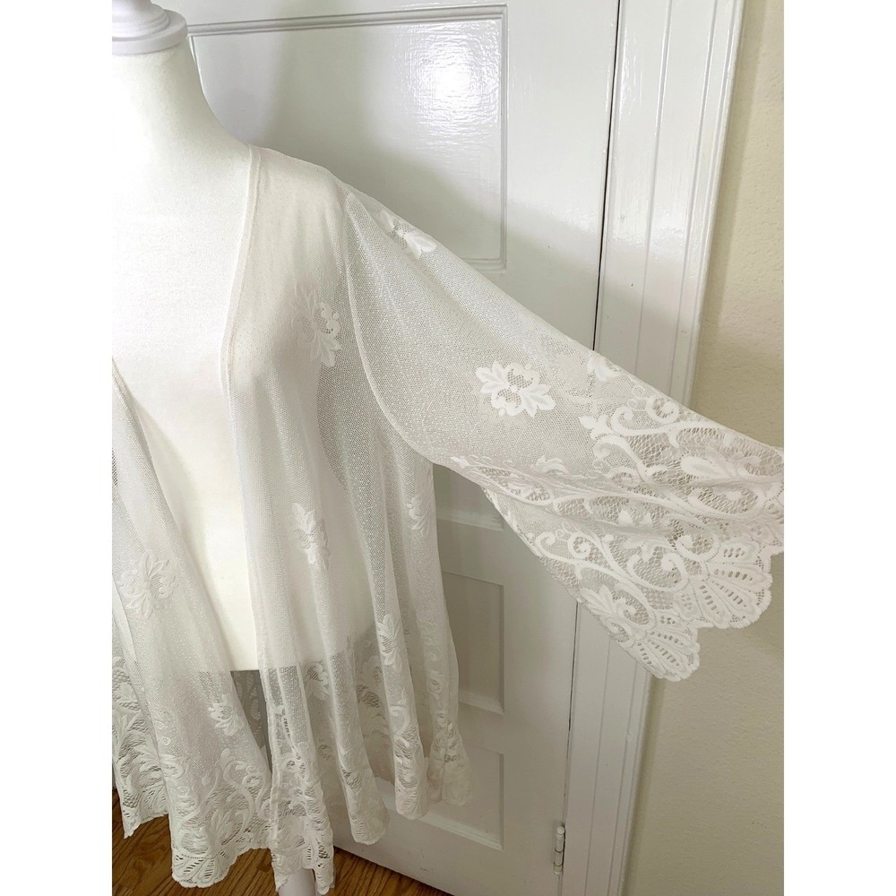 me and u Lace Mesh Embroidered Kimono Boho Open Front Duster Fairy Prairie / 2X - Picture 11 of 15
